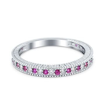 Half Eternity Band Stacking Engagement Ring Simulated Ruby CZ 925 Sterling Silver